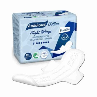 Hipoalergiczne podpaski ze skrzydełkami na noc Vuokkoset sensitive 9 szt.