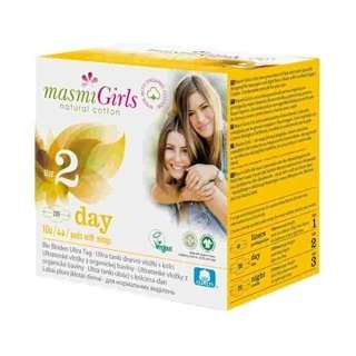 Masmi Girls Ekologiczne podpaski ze skrzydełkami na dzień dla nastolatek 10 szt.