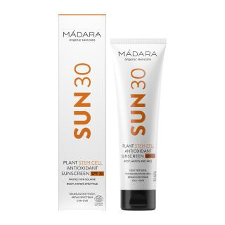 Mádara Organic Skincare Antyoksydacyjny krem na słońce do ciała spf 30 z roślinnymi komórkami macierzystymi