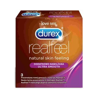 Durex Real Feel Ultra Smooth Prezerwatywy bez lateksu dodatkowo nawilżane 3 szt.