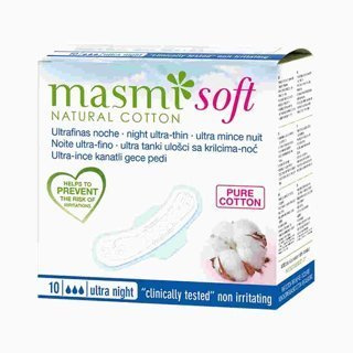 Masmi Ultra cienkie bawełniane podpaski ze skrzydełkami na noc soft 10 szt.