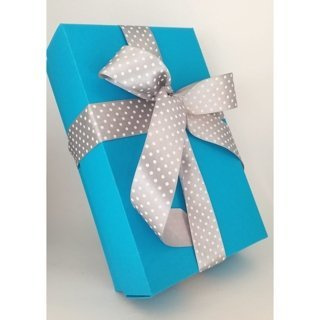 Opakowanie prezentowe, pudełko rozmiar L, wstążka srebrna w kropki