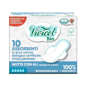 Vivicot Bio Podpaski ze skrzydełkami dla alergików na noc 10 szt.
