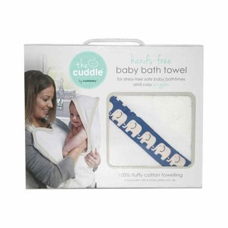 Cuddle Bawełniany ręcznik fartuch biały / niebieskie słoniki