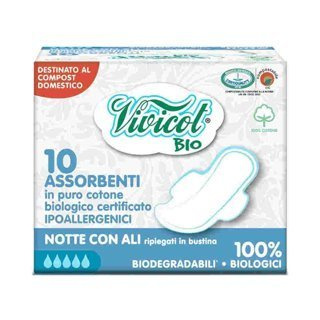 Vivicot Bio Podpaski ze skrzydełkami dla alergików na noc 10 szt.